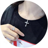 925 Silver Zircon Cross Pendant Necklace Sparkling Wedding Jewelry Gift