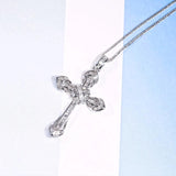 925 Silver Zircon Cross Pendant Necklace Sparkling Wedding Jewelry Gift