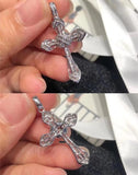 925 Silver Zircon Cross Pendant Necklace Sparkling Wedding Jewelry Gift