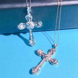 925 Silver Zircon Cross Pendant Necklace Sparkling Wedding Jewelry Gift