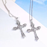 925 Silver Zircon Cross Pendant Necklace Sparkling Wedding Jewelry Gift
