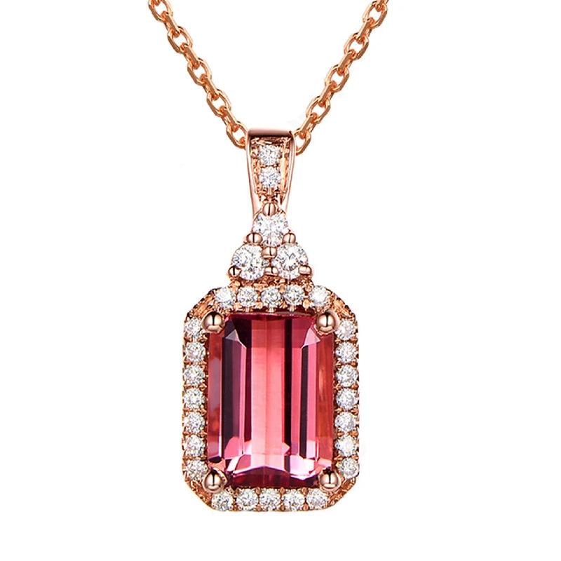 925 Silver Ruby Zircon Geometric Pendant Necklace for Women
