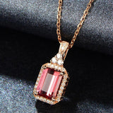 925 Silver Ruby Zircon Geometric Pendant Necklace for Women