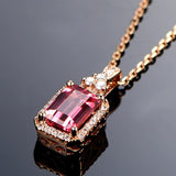 925 Silver Ruby Zircon Geometric Pendant Necklace for Women