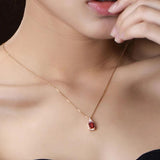 925 Silver Ruby Zircon Geometric Pendant Necklace for Women