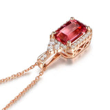 925 Silver Ruby Zircon Geometric Pendant Necklace for Women