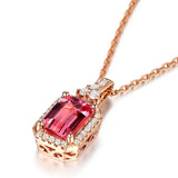 925 Silver Ruby Zircon Geometric Pendant Necklace for Women