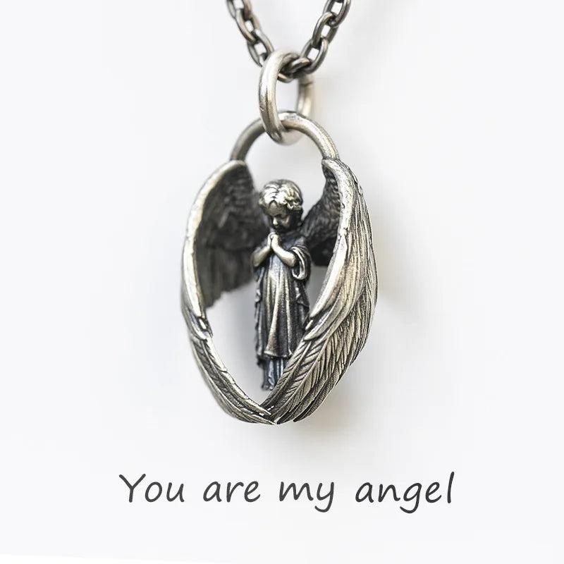 Unisex Retro Silver Angel Pendant Necklace