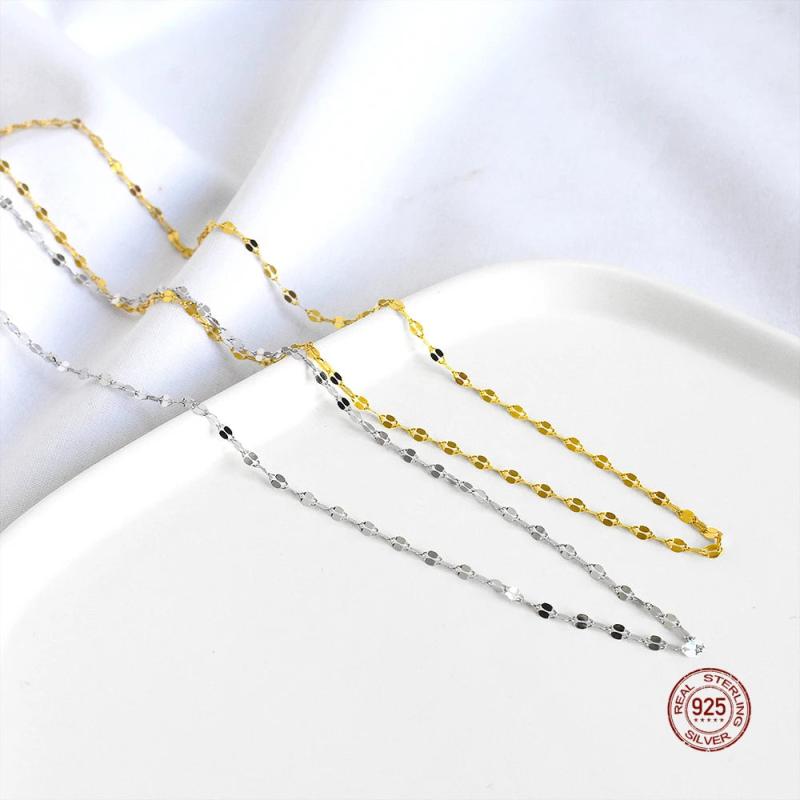 Real 925 Sterling Silver Chain Necklace Women DIY Jewelry Accessories