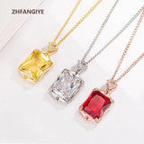 925 Silver Zircon Necklace Rectangle Pendant Bridal Jewelry