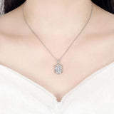 925 Silver Zircon Necklace Rectangle Pendant Bridal Jewelry