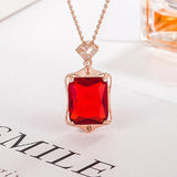 925 Silver Zircon Necklace Rectangle Pendant Bridal Jewelry