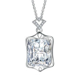 925 Silver Zircon Necklace Rectangle Pendant Bridal Jewelry