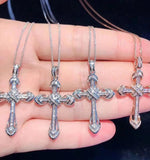 Classic Faith Cross Pendant Necklace Silver Crystal Zircon Sweater Chain