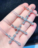 Classic Faith Cross Pendant Necklace Silver Crystal Zircon Sweater Chain