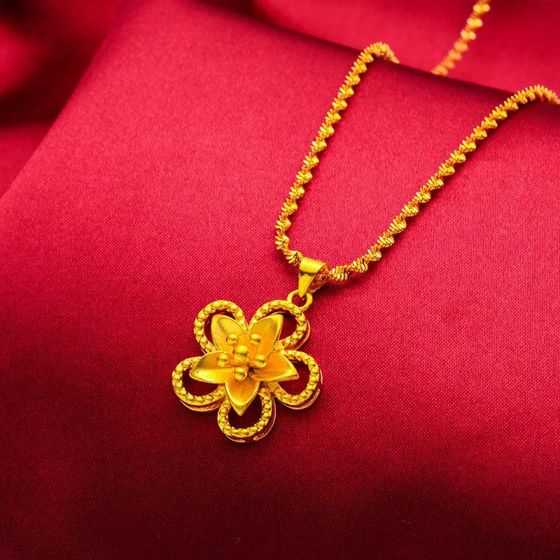 Fine Jewelry Flower 24KT Pendant Necklaces