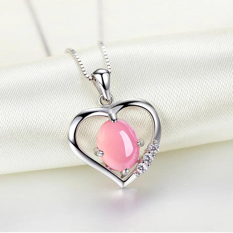 Heart Necklace 925 Silver with Rose Quartz Pendant