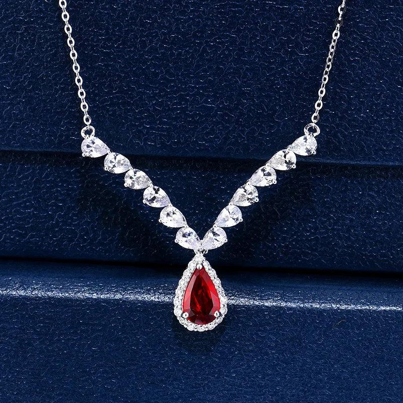 Angel Wings Red Zircon Necklace Silver Choker