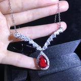Angel Wings Red Zircon Necklace Silver Choker