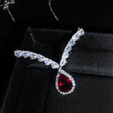 Angel Wings Red Zircon Necklace Silver Choker