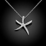 Crystal Starfish Pendant 925 Sterling Silver Necklace Fine Jewelry