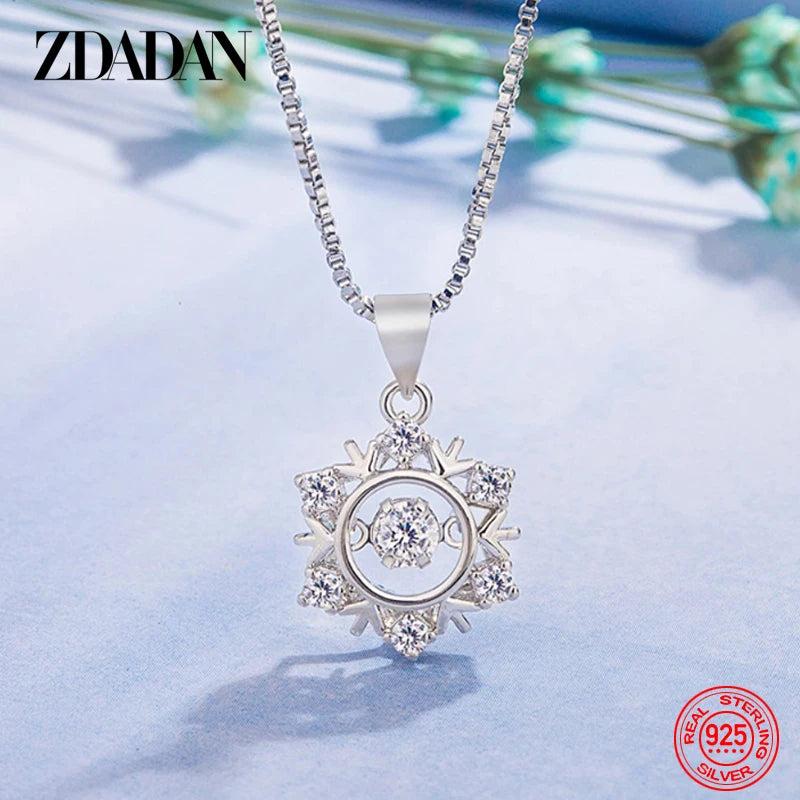 925 Sterling Silver Snowflake Crystal Necklace Chain For Women