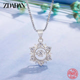 925 Sterling Silver Snowflake Crystal Necklace Chain For Women