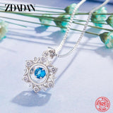925 Sterling Silver Snowflake Crystal Necklace Chain For Women