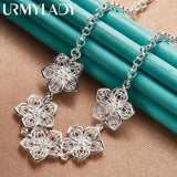 925 Silver Flower Pendant Necklace 20 Inch Women Wedding Charm Jewelry