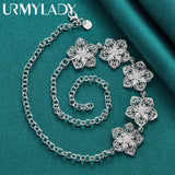 925 Silver Flower Pendant Necklace 20 Inch Women Wedding Charm Jewelry