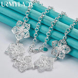 925 Silver Flower Pendant Necklace 20 Inch Women Wedding Charm Jewelry