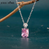 Square Pink Zircon Necklace Silver 925 Romantic Engagement Pendant