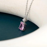 Square Pink Zircon Necklace Silver 925 Romantic Engagement Pendant