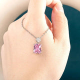 Square Pink Zircon Necklace Silver 925 Romantic Engagement Pendant