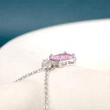 Square Pink Zircon Necklace Silver 925 Romantic Engagement Pendant