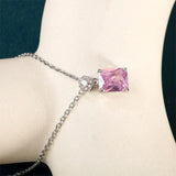 Square Pink Zircon Necklace Silver 925 Romantic Engagement Pendant