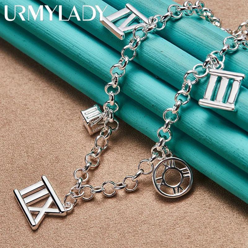 925 Silver Roman Numeral Chain Necklace Wedding Jewelry