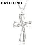 925 Sterling Silver Cross Crystal Zircon Necklace Wedding Gift