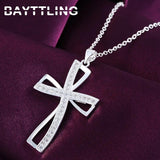 925 Sterling Silver Cross Crystal Zircon Necklace Wedding Gift