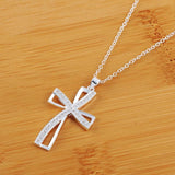 925 Sterling Silver Cross Crystal Zircon Necklace Wedding Gift