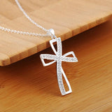 925 Sterling Silver Cross Crystal Zircon Necklace Wedding Gift