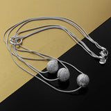925 Silver 3 Layer Sanding Ball Choker Necklace Chains for Women
