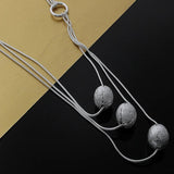 925 Silver 3 Layer Sanding Ball Choker Necklace Chains for Women