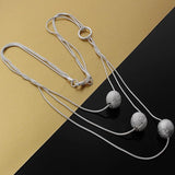 925 Silver 3 Layer Sanding Ball Choker Necklace Chains for Women