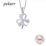 925 Silver Zircon 3 Leaf Clover Necklaces Heart Pendants Wedding Jewelry