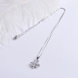 925 Silver Zircon 3 Leaf Clover Necklaces Heart Pendants Wedding Jewelry