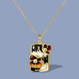 925 Silver Necklace Geometric Hollow Flower Pendant Enamel Jewelry