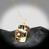 925 Silver Necklace Geometric Hollow Flower Pendant Enamel Jewelry