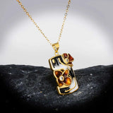 925 Silver Necklace Geometric Hollow Flower Pendant Enamel Jewelry