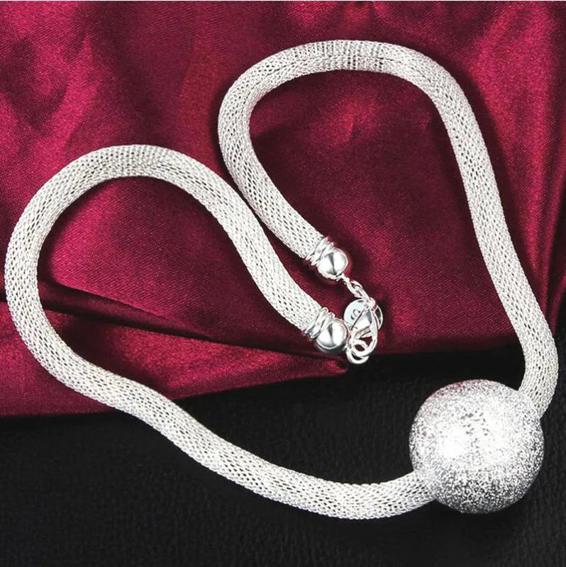 925 Silver Big Ball Net Necklace X11